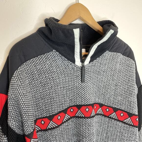 Obermeyer Whistler Pullover Sweater Jacket Mens XL Windbreaker Gray Red Wool - Picture 3 of 7